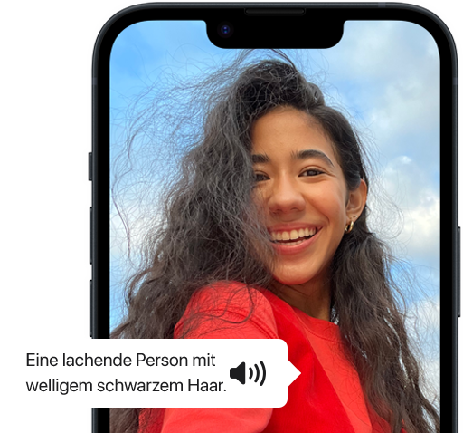 VocieOver beschreibt ein Foto einer Person auf einem iPhone.